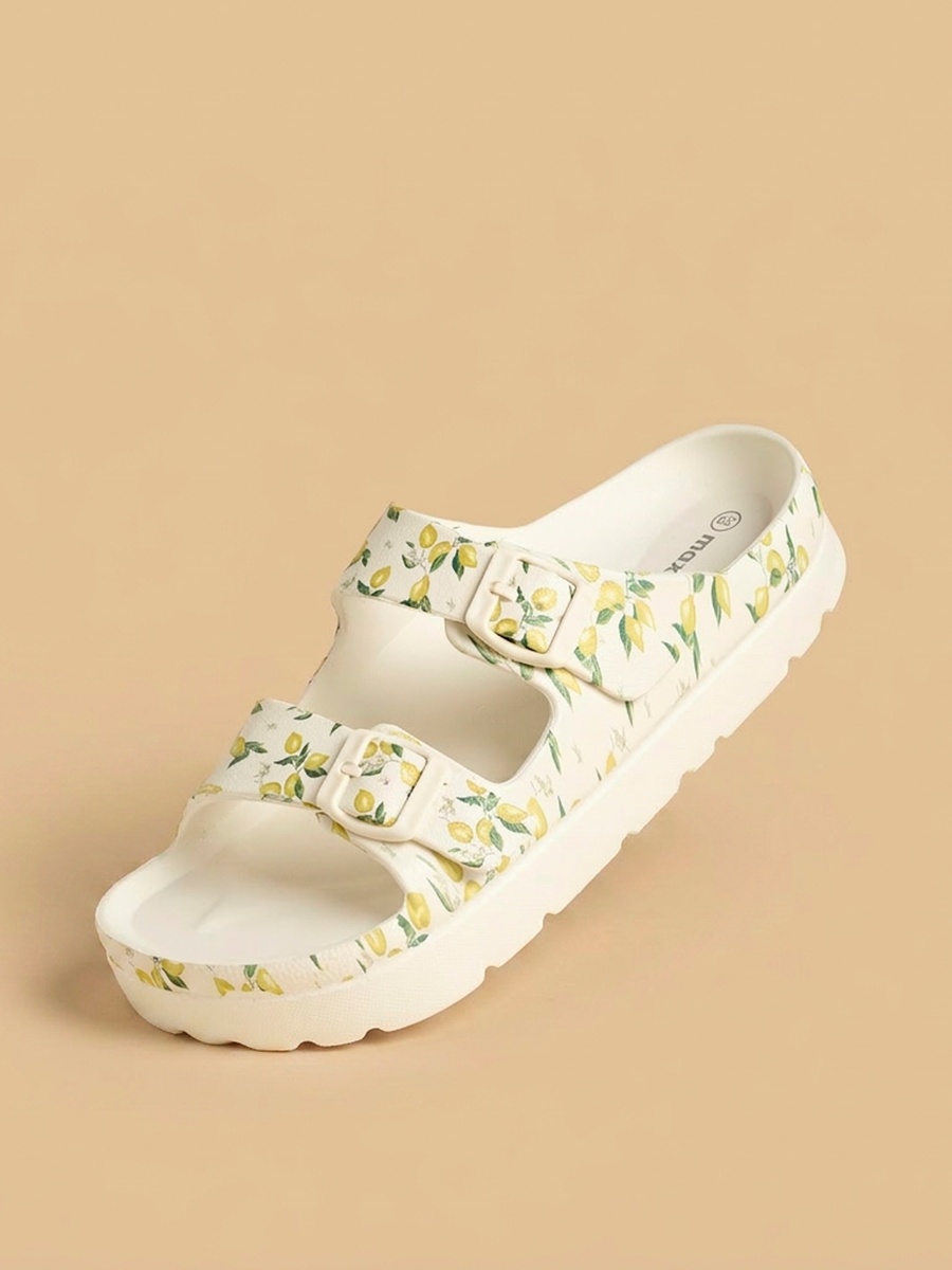 Lemon Print Buckle Accent Slides