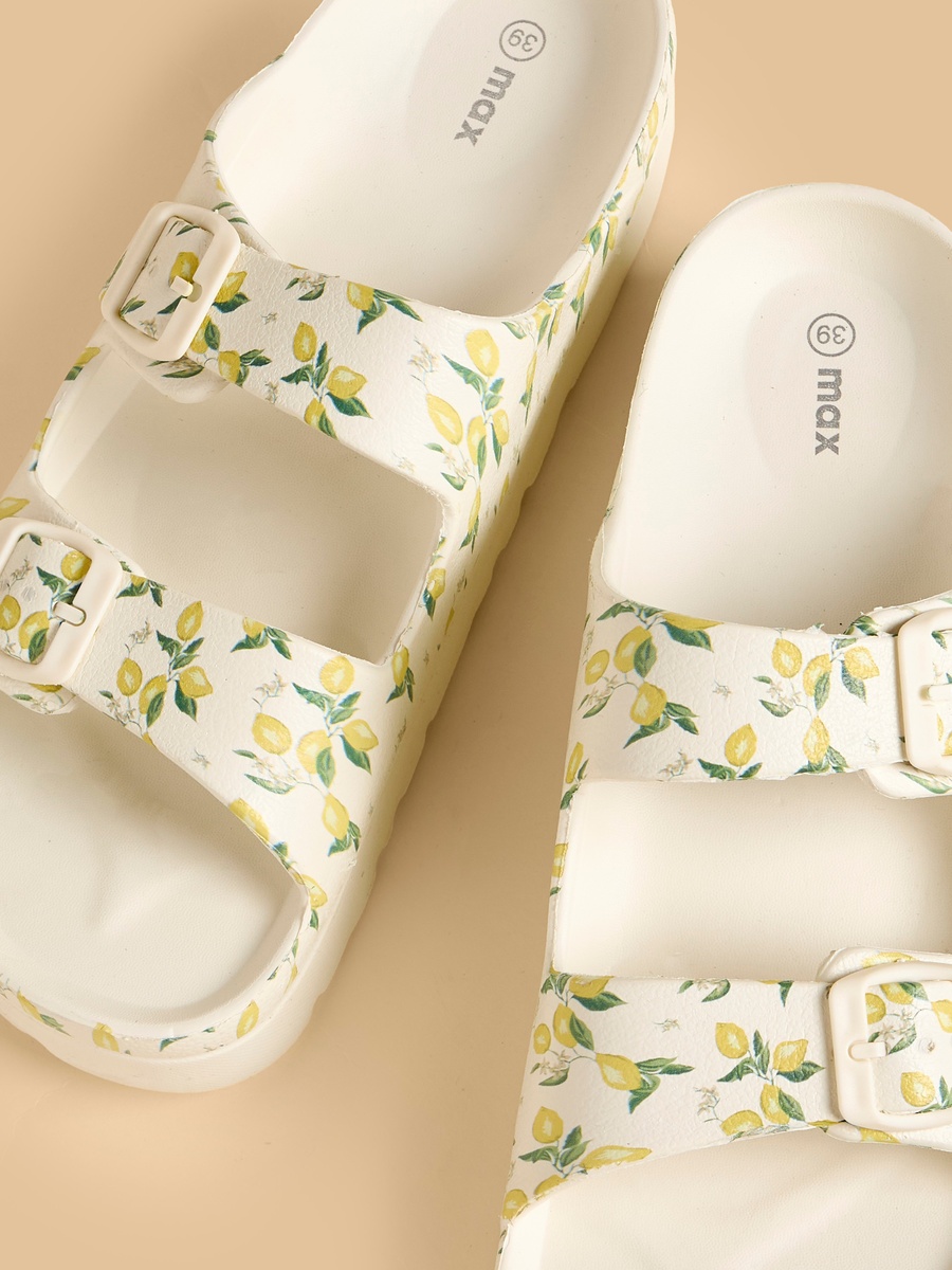Lemon Print Buckle Accent Slides
