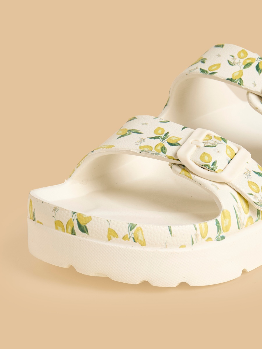 Lemon Print Buckle Accent Slides