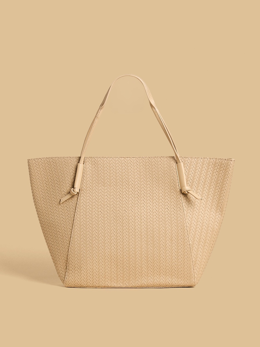 Knot Accent Weave Textured Tote Bag
