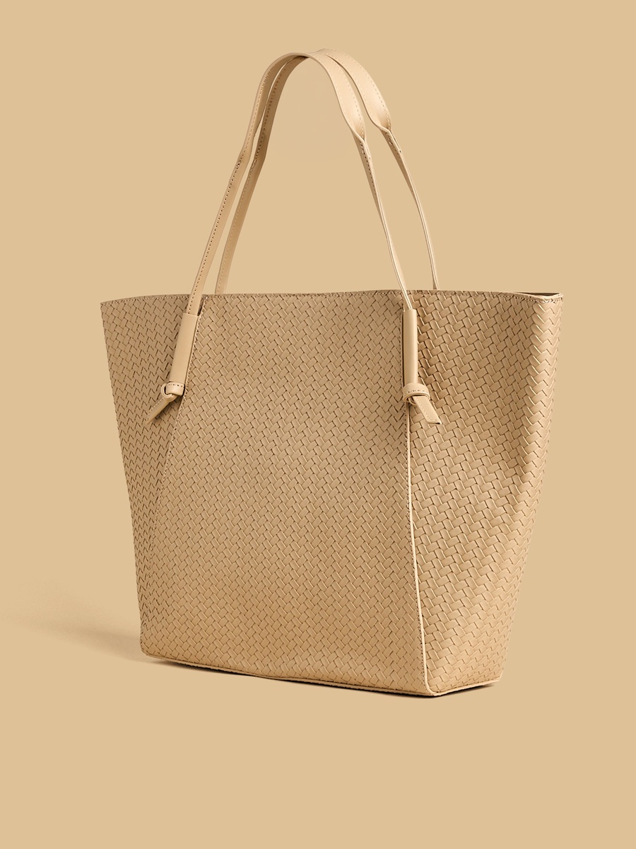 Knot Accent Weave Textured Tote Bag