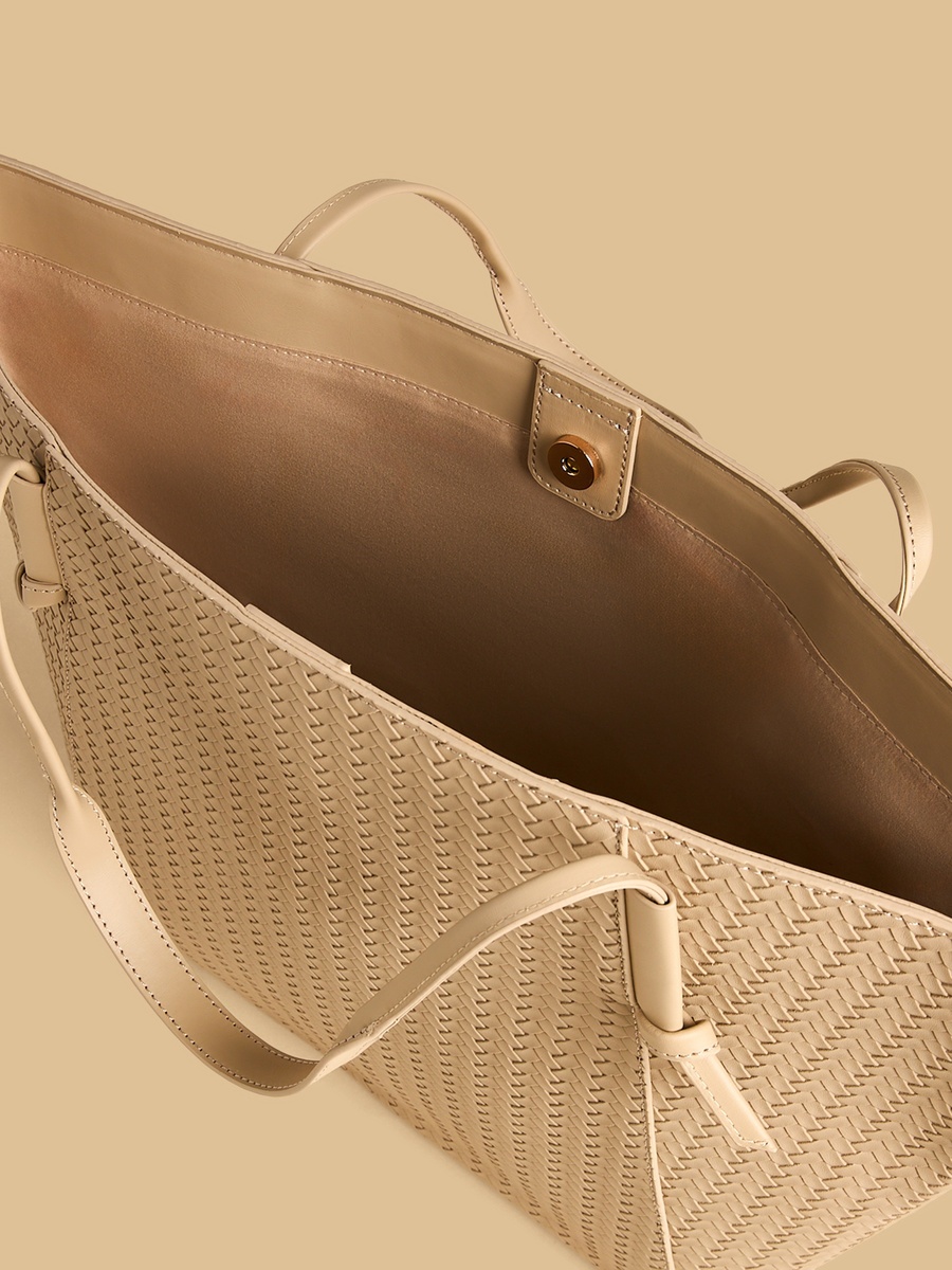 Knot Accent Weave Textured Tote Bag