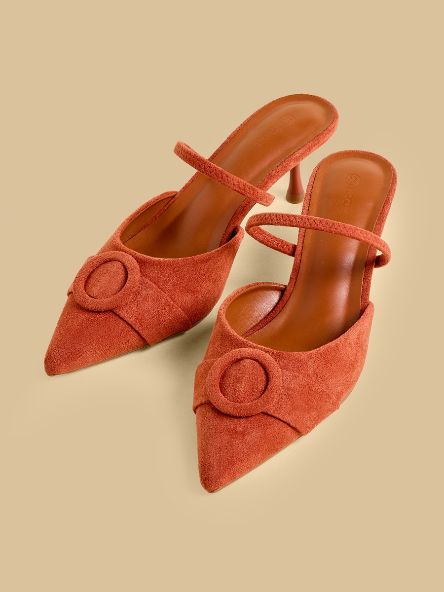 Buckle Accent Slingback Shoes with Kitten Heels