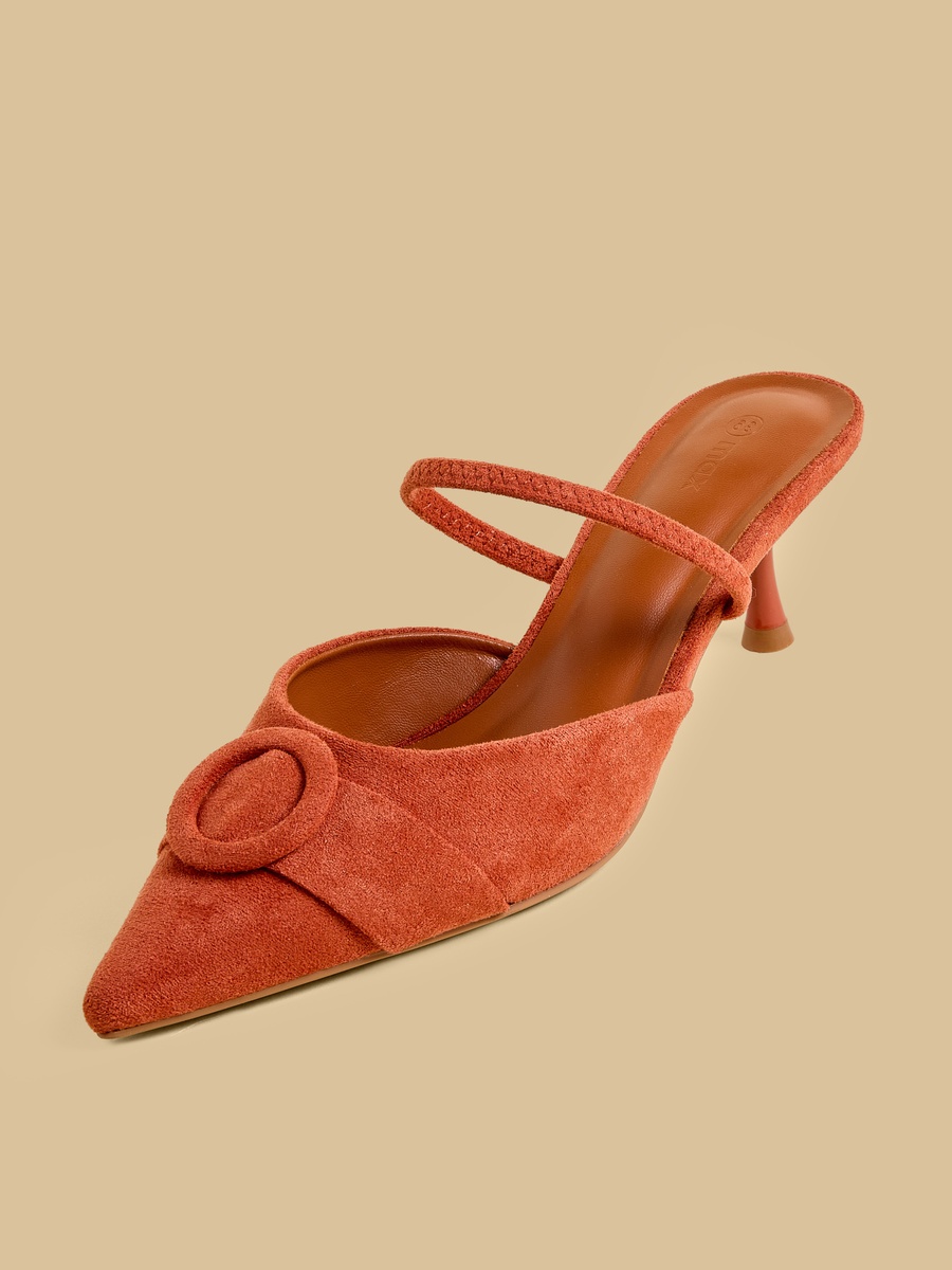 Buckle Accent Slingback Shoes with Kitten Heels