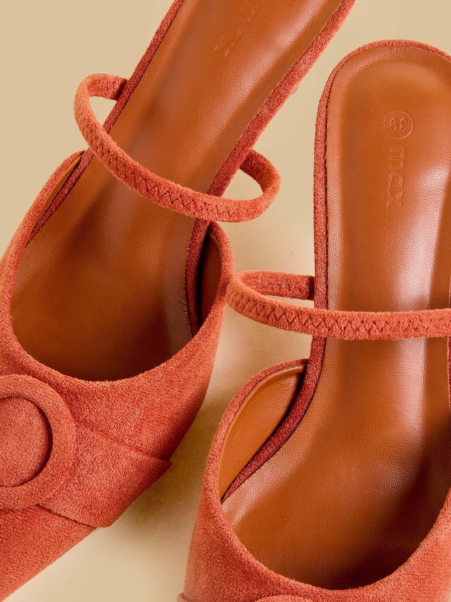 Buckle Accent Slingback Shoes with Kitten Heels