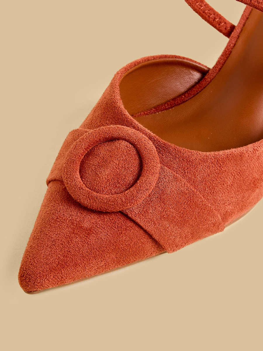 Buckle Accent Slingback Shoes with Kitten Heels
