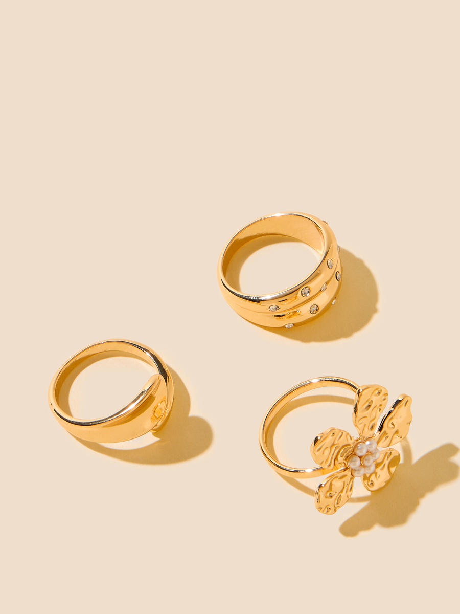 Pack of 3 - Embellished Metallic Ring