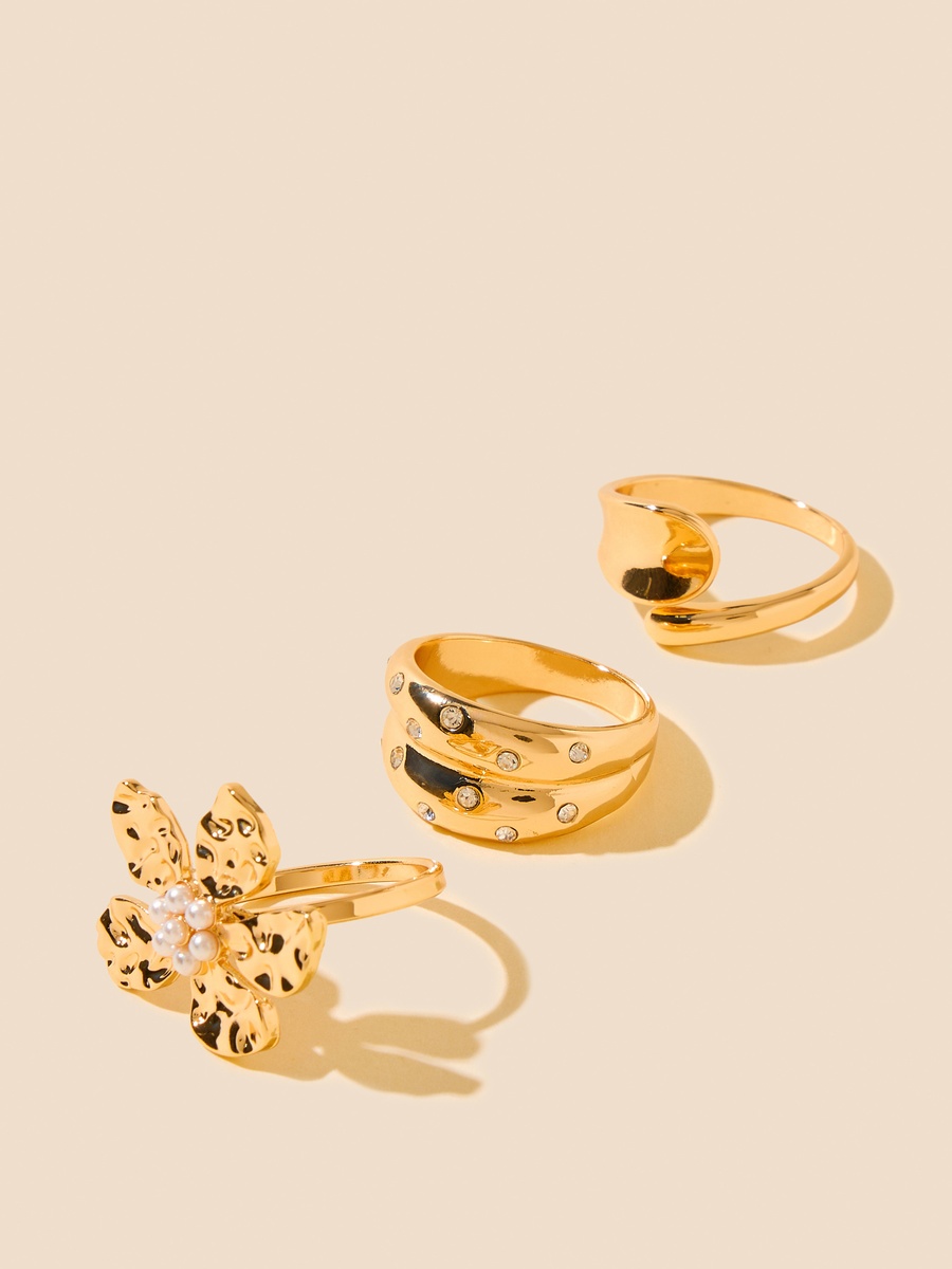 Pack of 3 - Embellished Metallic Ring