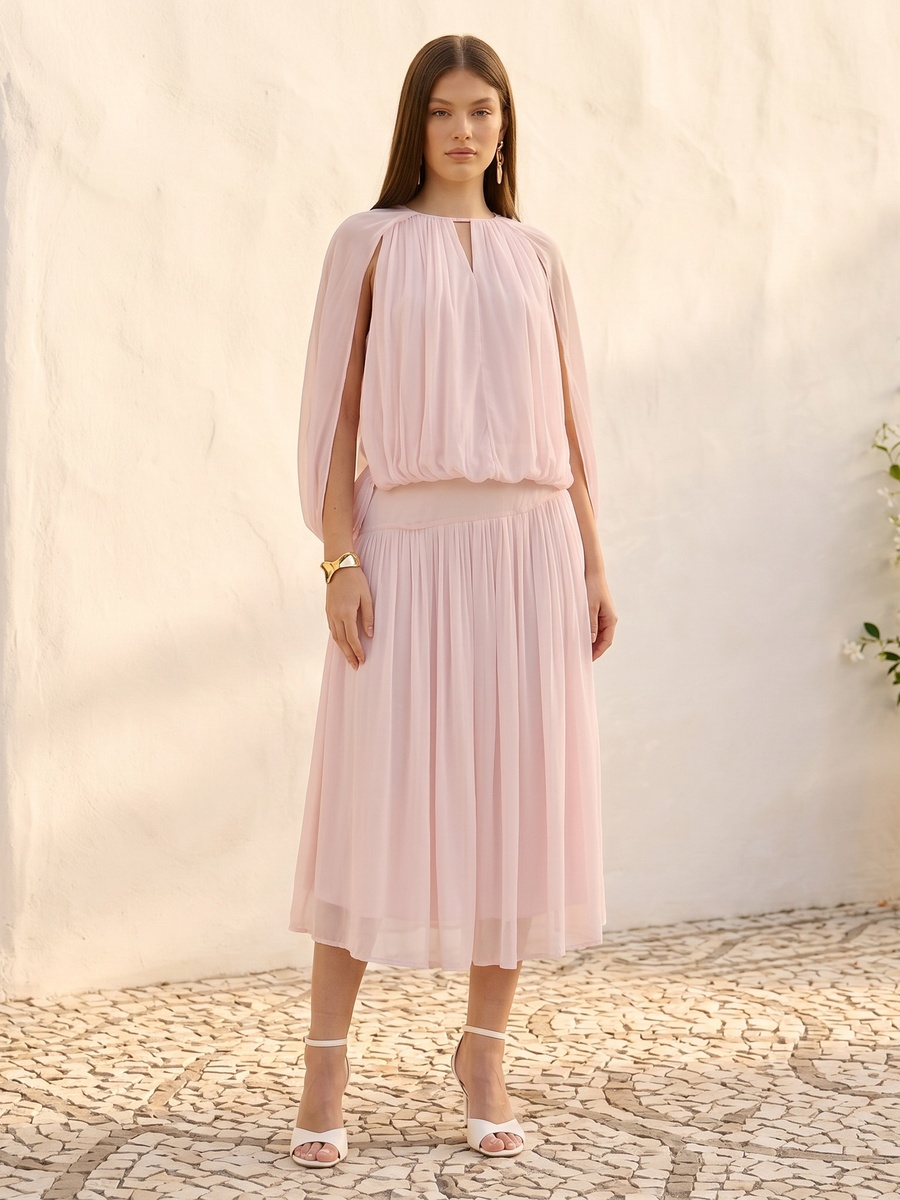 Flared Asymmetric Waist Midi Skirt