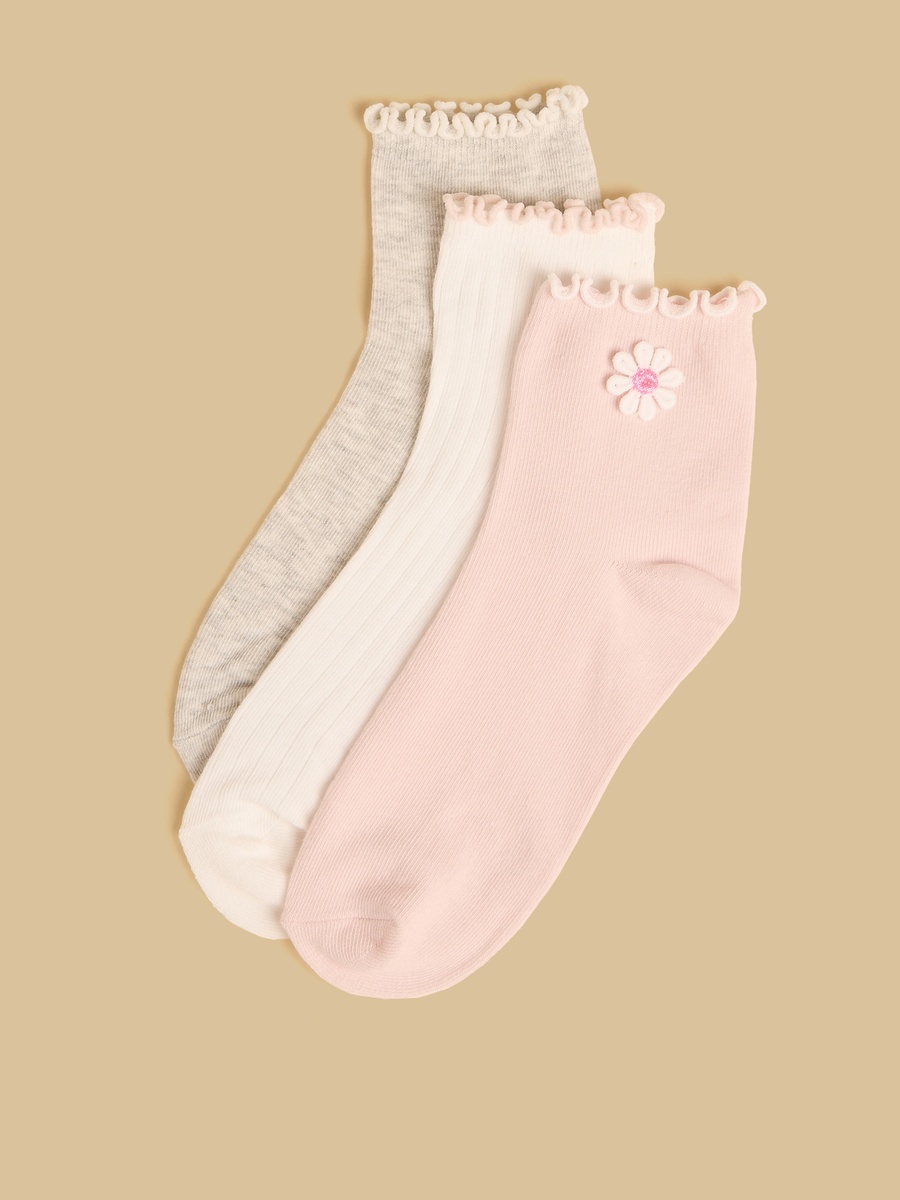 Pack of 3 - Lettuce Hem Ankle Length Socks