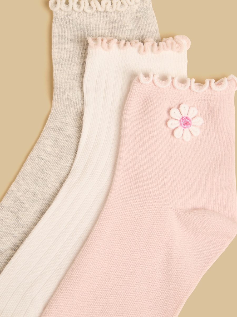 Pack of 3 - Lettuce Hem Ankle Length Socks