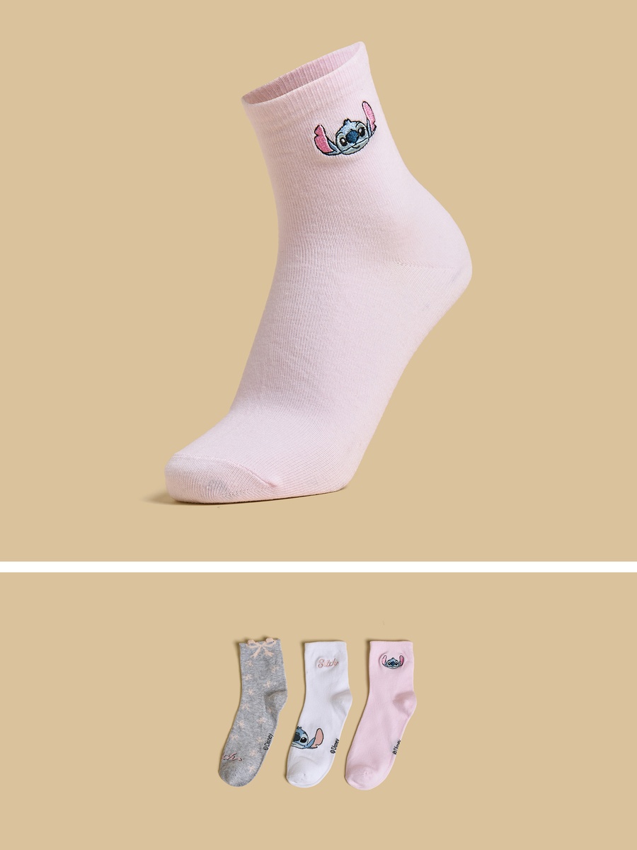 Pack of 3 - Stitch Accent Crew Length Socks