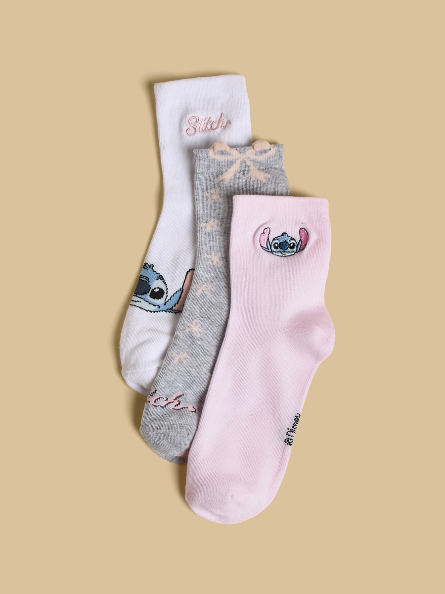 Pack of 3 - Stitch Accent Crew Length Socks