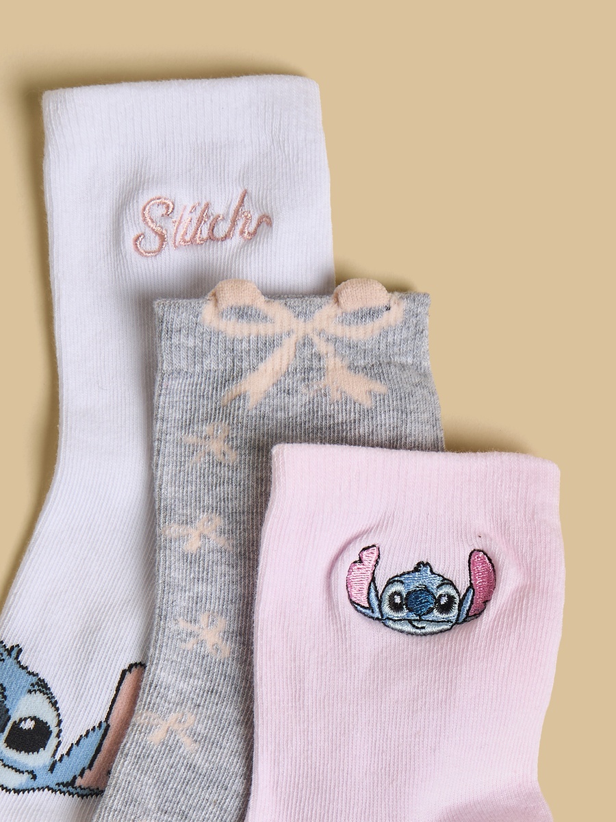 Pack of 3 - Stitch Accent Crew Length Socks