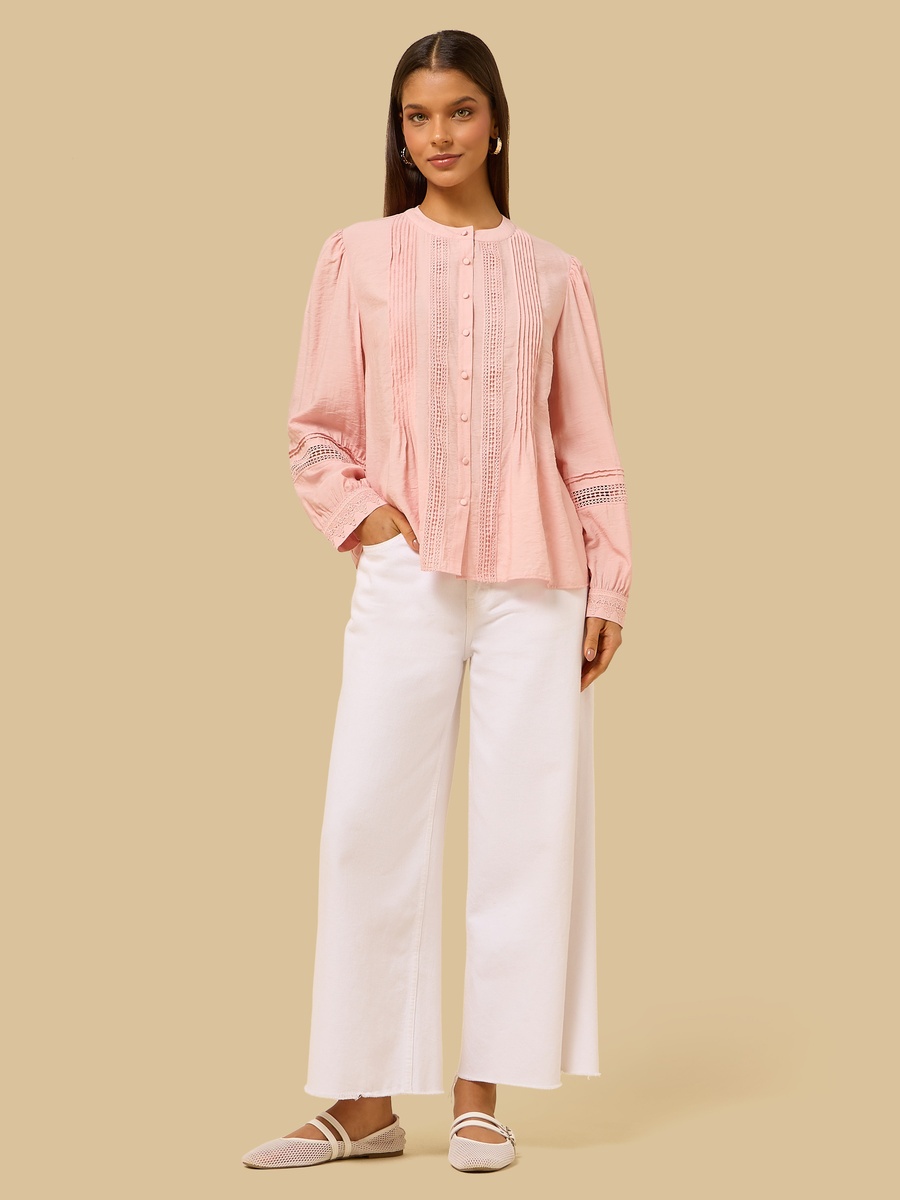 Lace Trim Button-Down Top