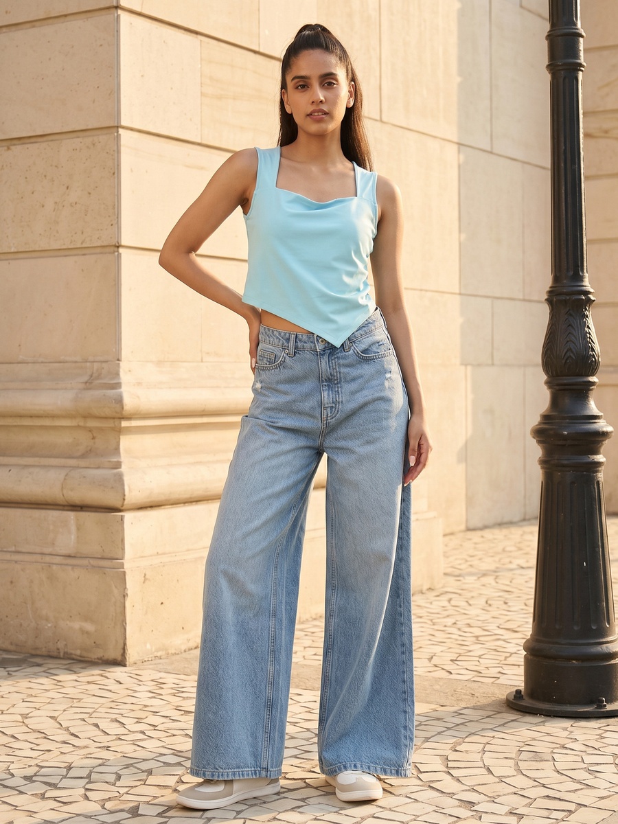 Square Neck Sleeveless Asymmetric Top
