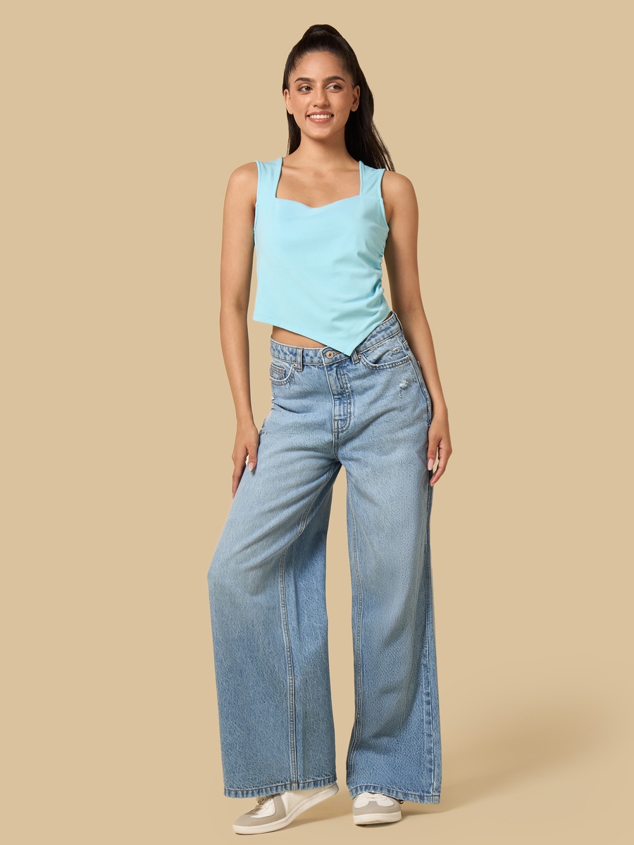 Square Neck Sleeveless Asymmetric Top