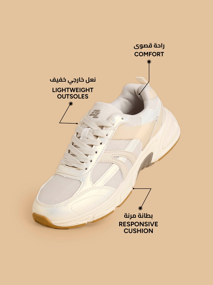 Panelled Sports Shoes with Lace-Up Closure