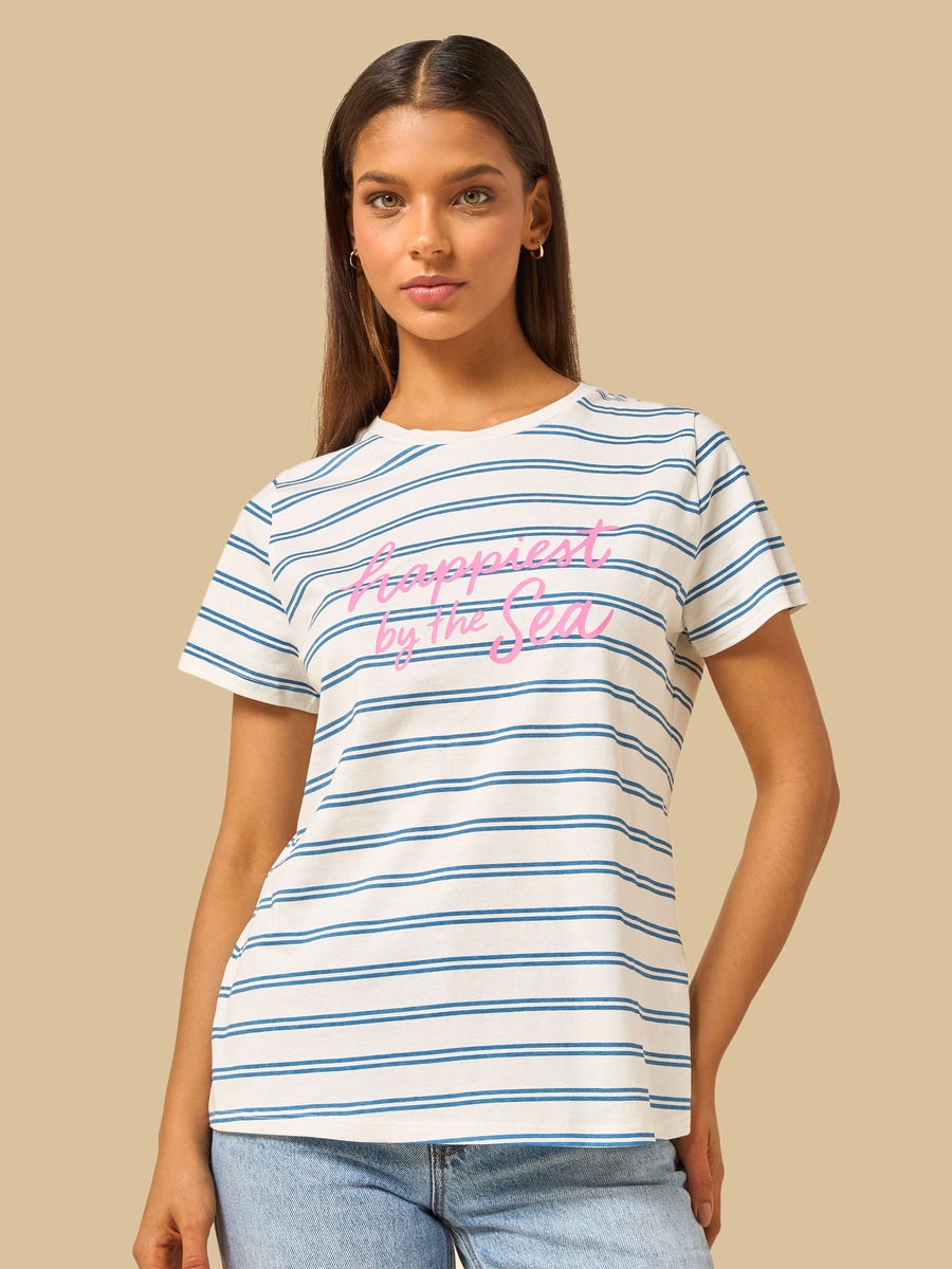 Slogan Print Striped T-Shirt