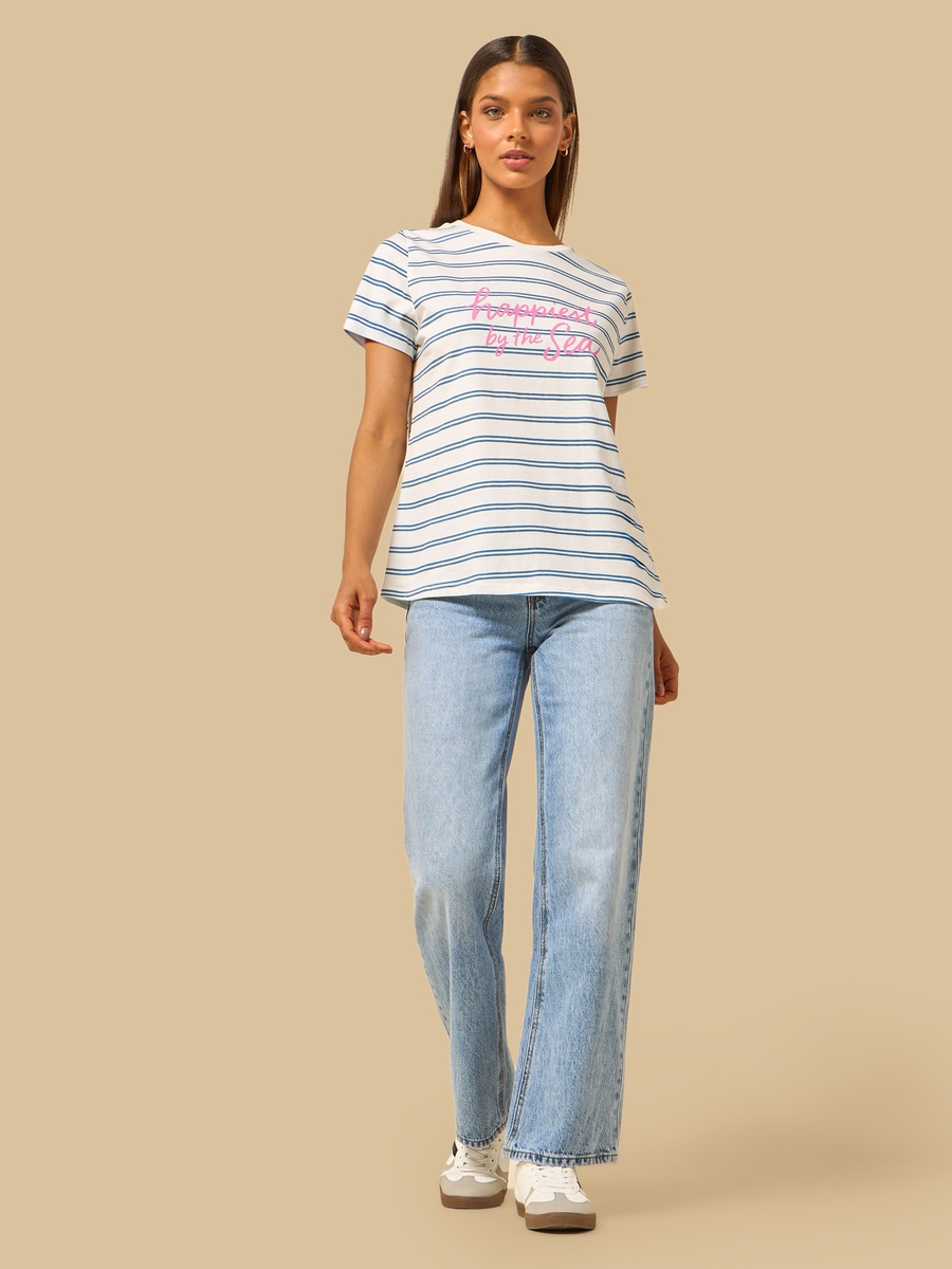 Slogan Print Striped T-Shirt