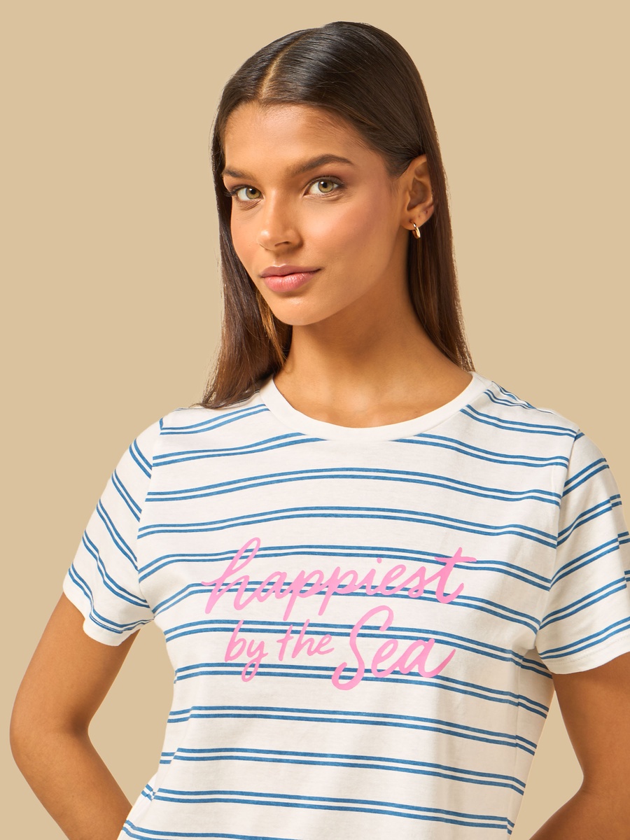 Slogan Print Striped T-Shirt