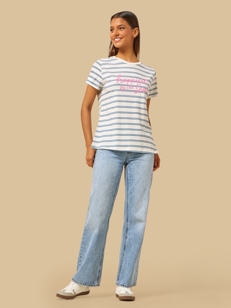 Slogan Print Striped T-Shirt