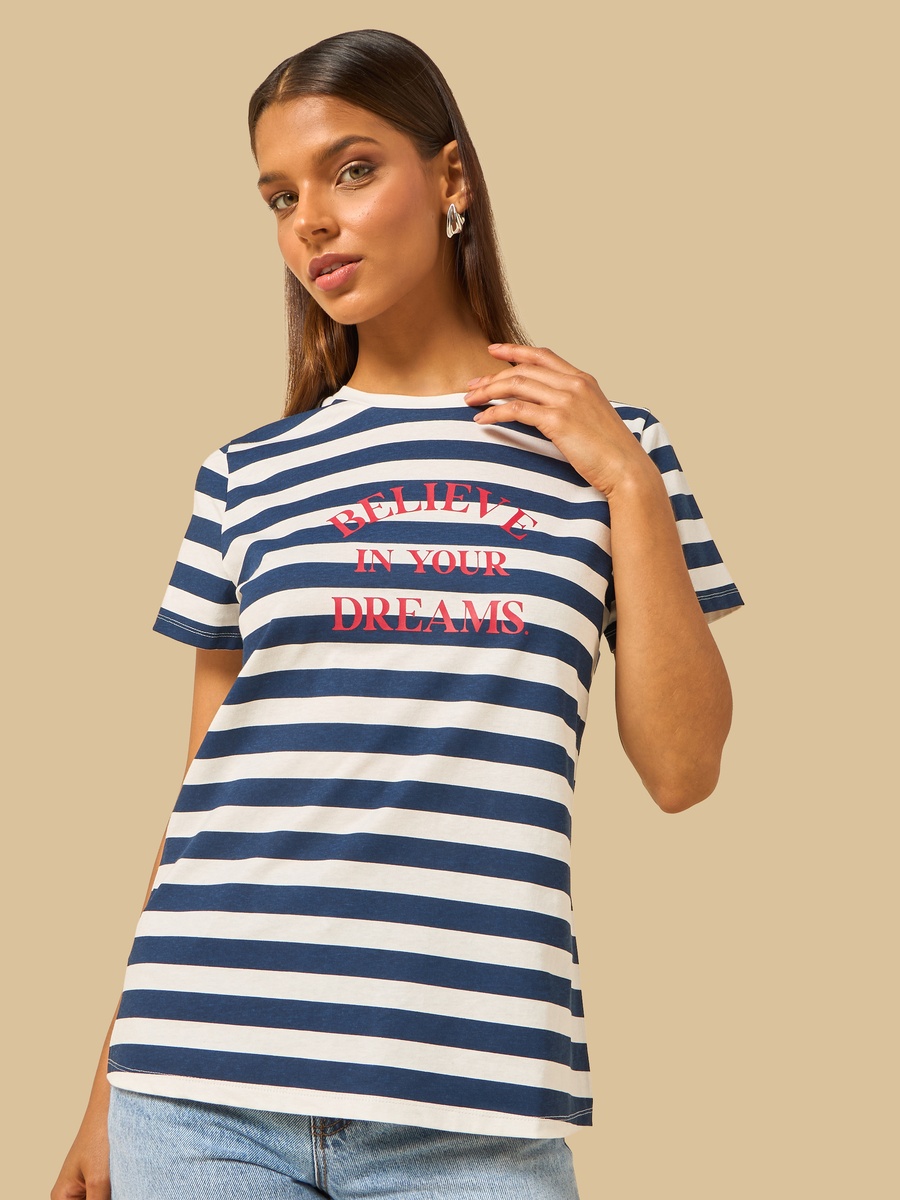 Slogan Print Striped T-Shirt