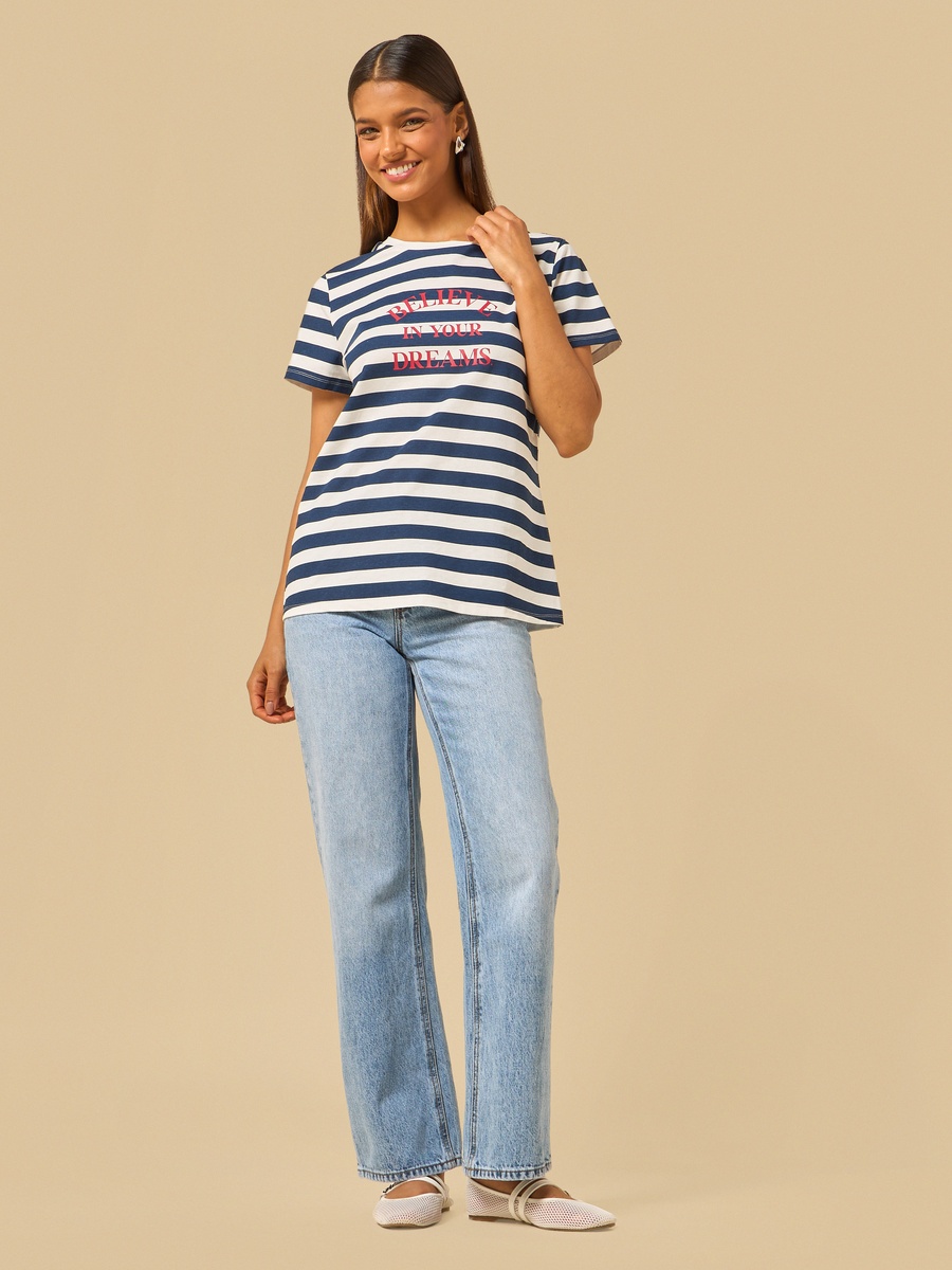 Slogan Print Striped T-Shirt