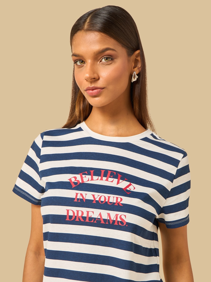Slogan Print Striped T-Shirt