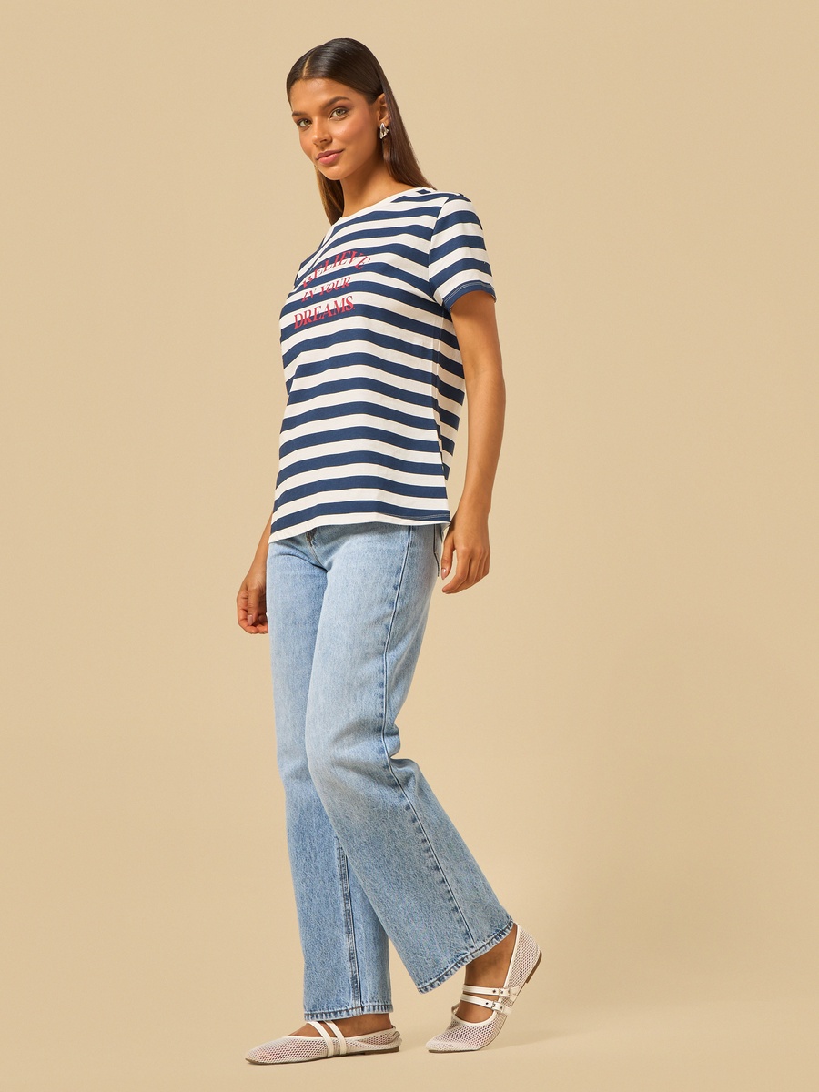 Slogan Print Striped T-Shirt