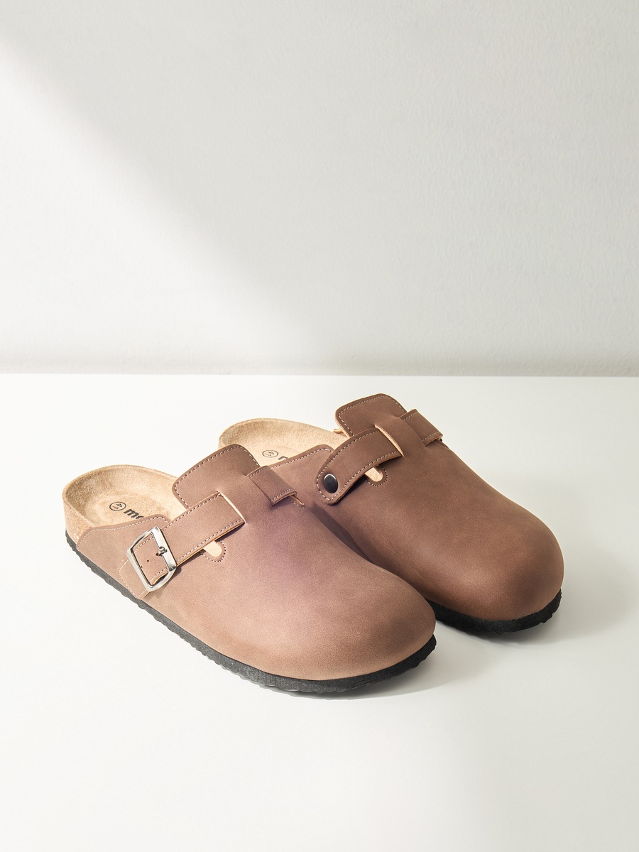 Plain Slip-On Sandals with Buckle Detail