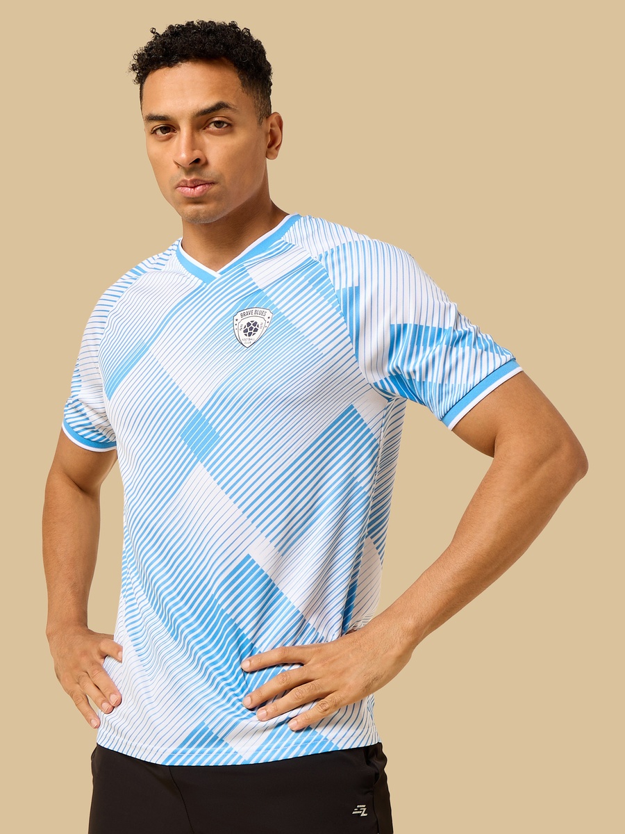 Brave Blues Print V Neck T-Shirt