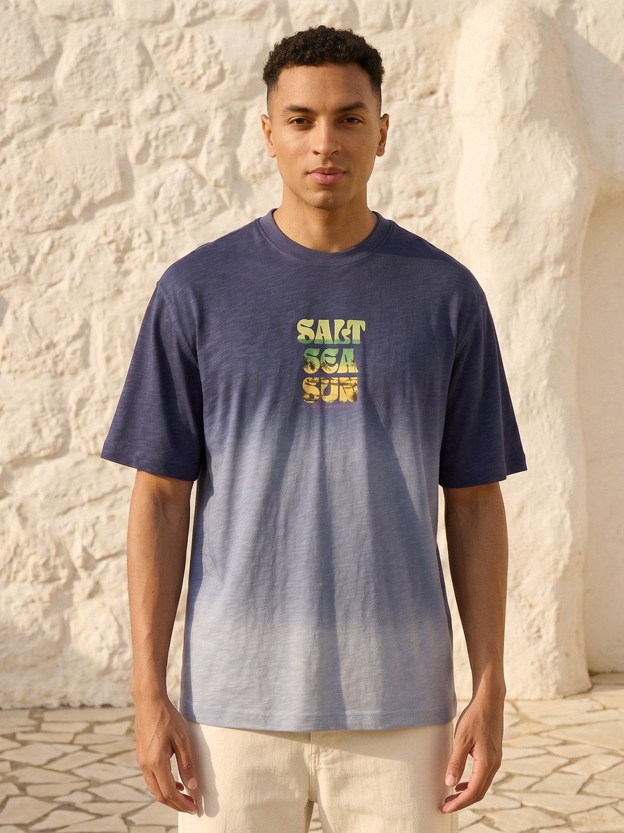 Ombre Tropical Print Slub T-Shirt
