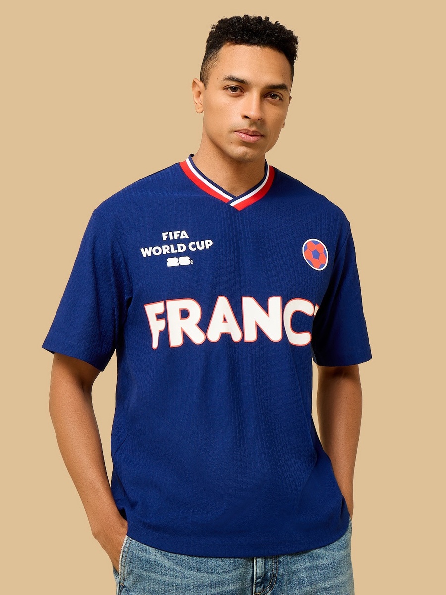 France Print Relaxed Fit V Neck T-Shirt