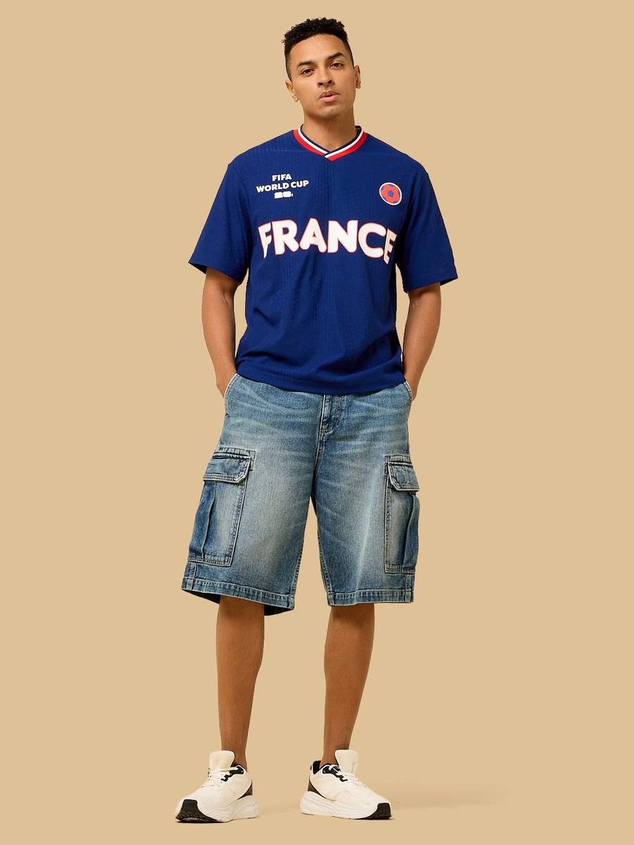 France Print Relaxed Fit V Neck T-Shirt