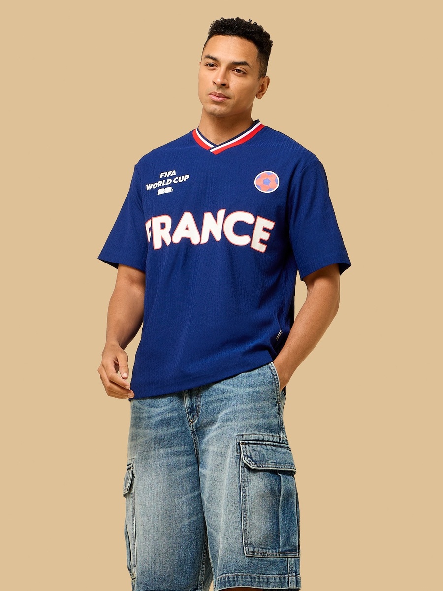 France Print Relaxed Fit V Neck T-Shirt