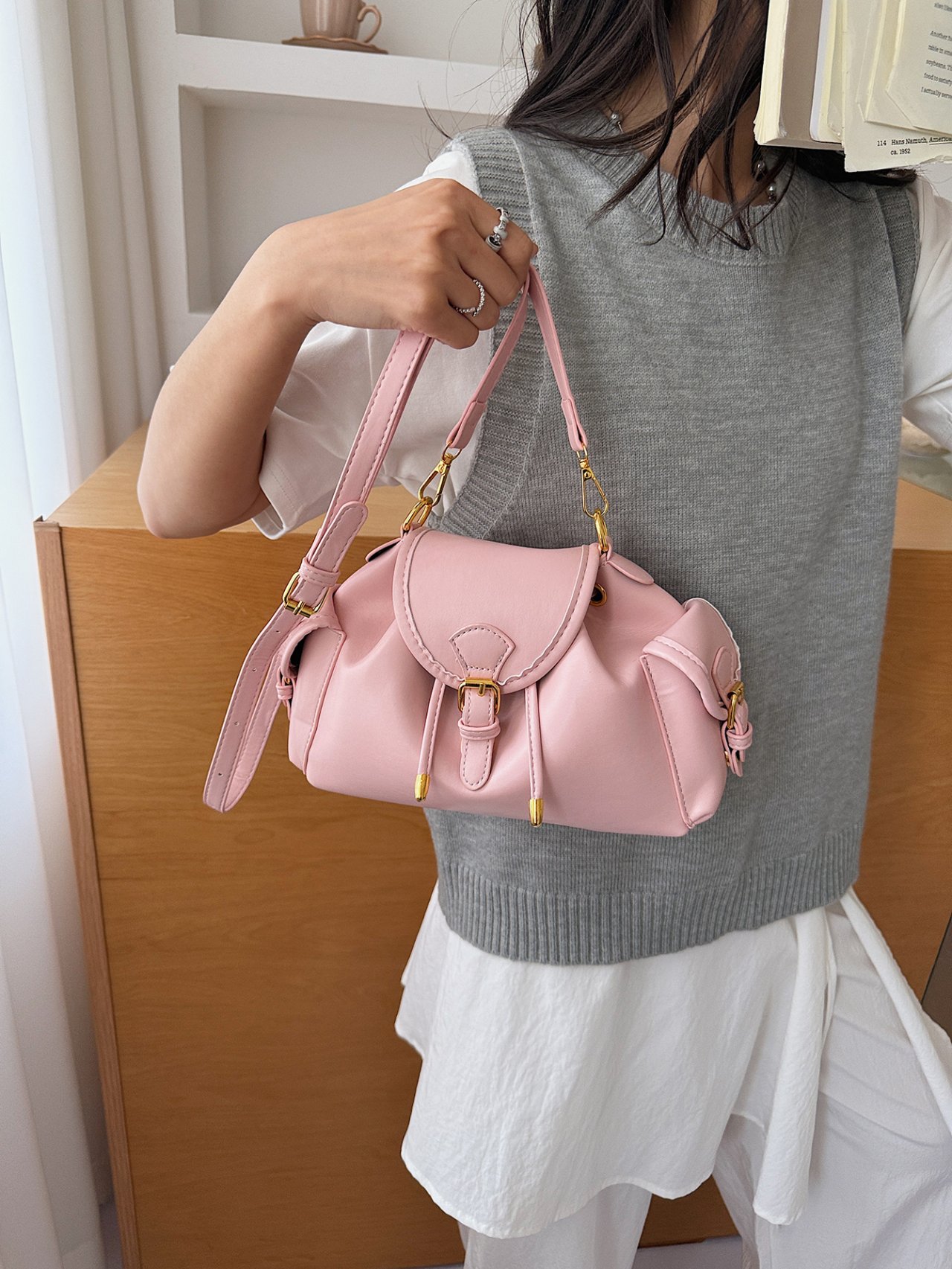Buckle Flap Crossbody Bag with Drawstring