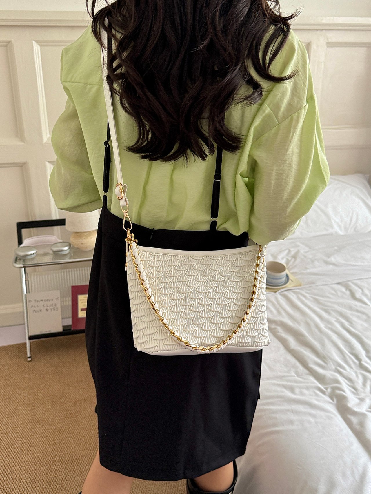 Textured Crossbody Bag with Chain-Link Strap