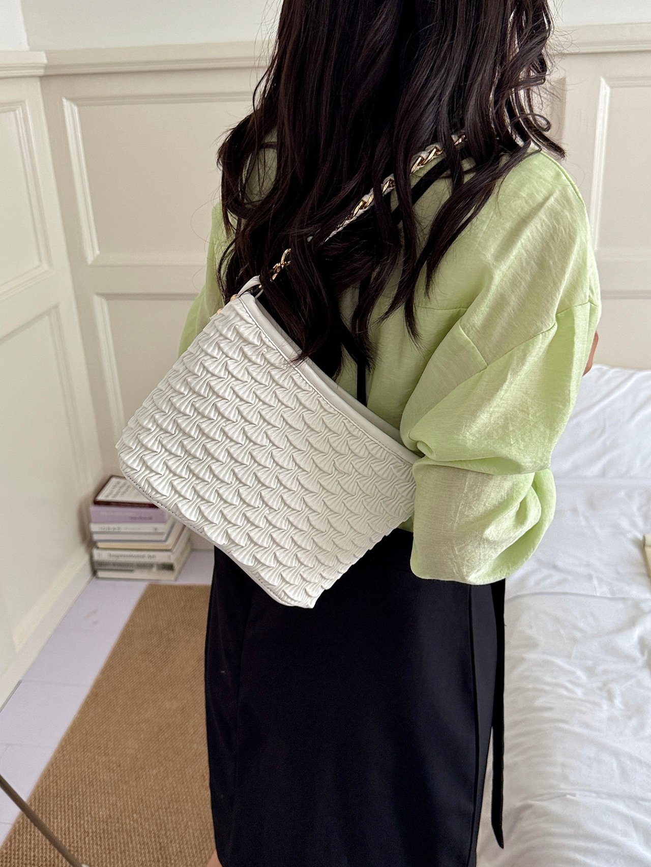 Textured Crossbody Bag with Chain-Link Strap