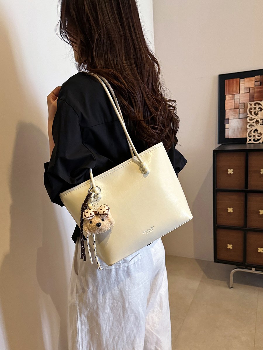 Solid Shoulder Bag with Plush Charm