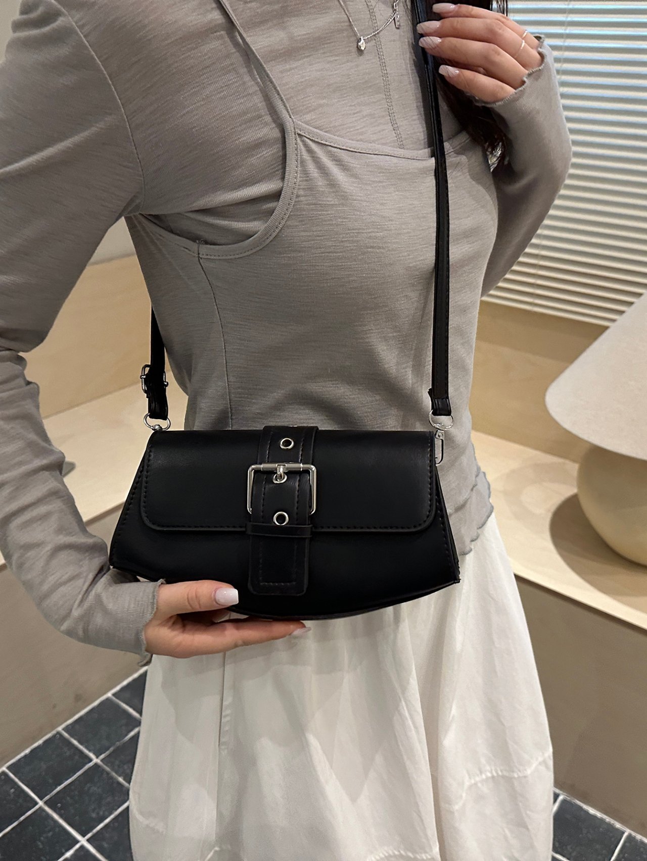 Flap Buckle Detail Crossbody Bag