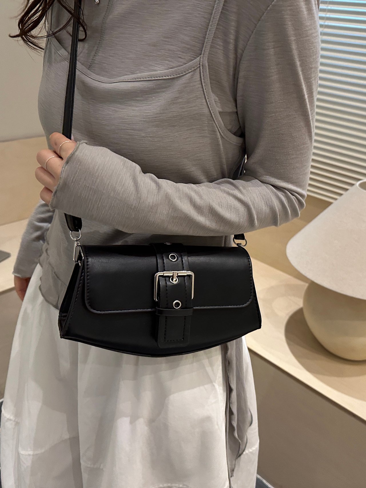 Flap Buckle Detail Crossbody Bag