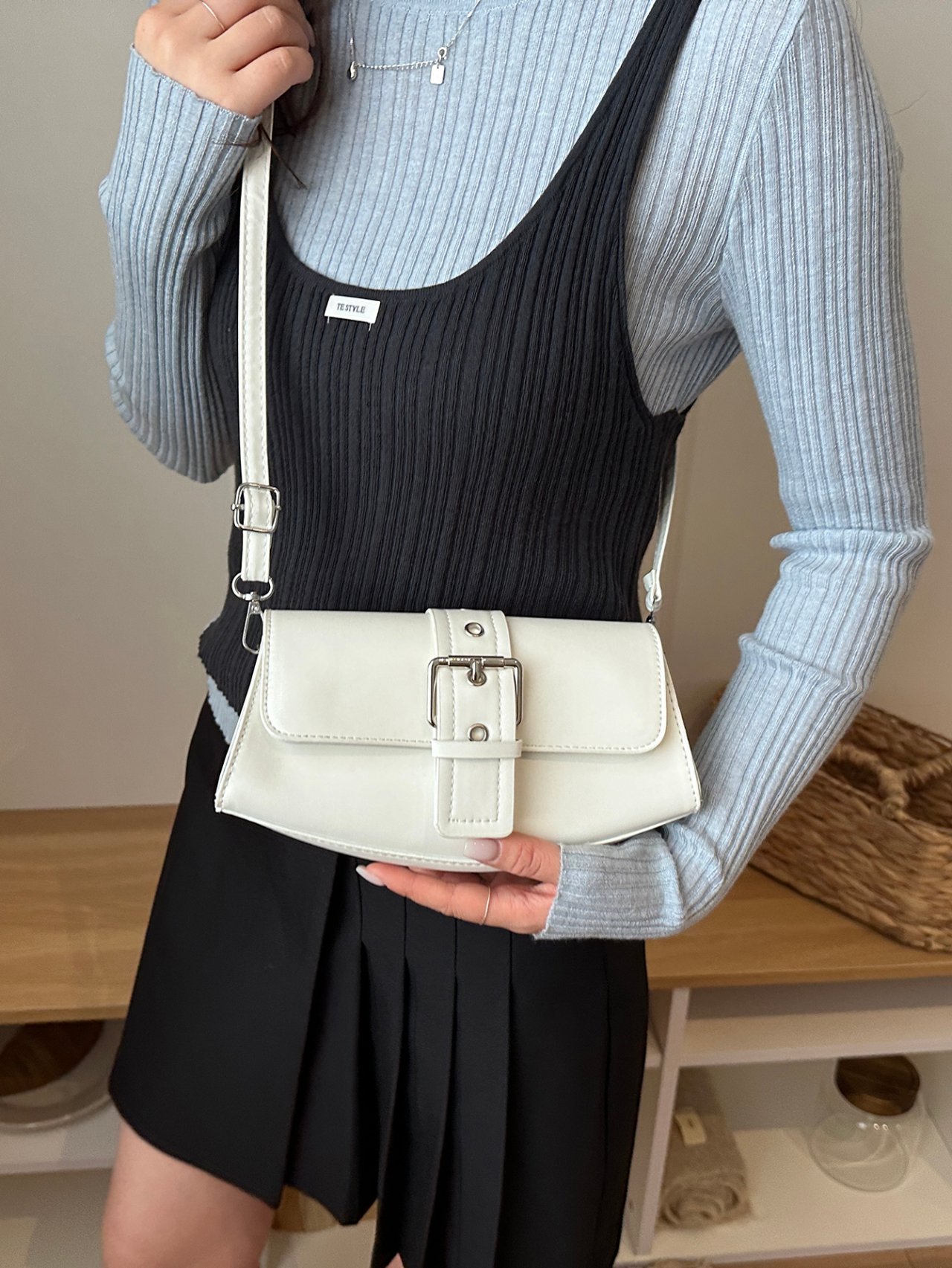Flap Buckle Detail Crossbody Bag