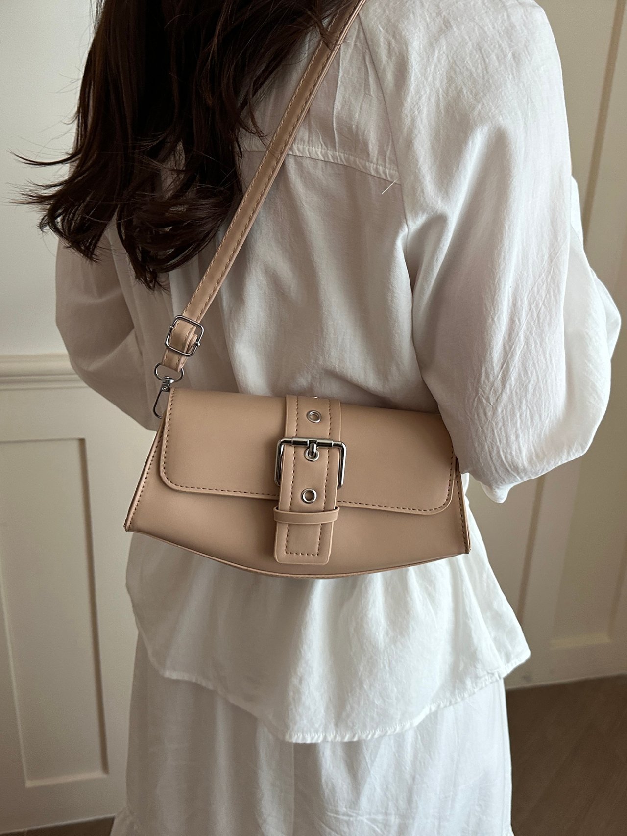 Khaki Buckle Detail Crossbody Bag