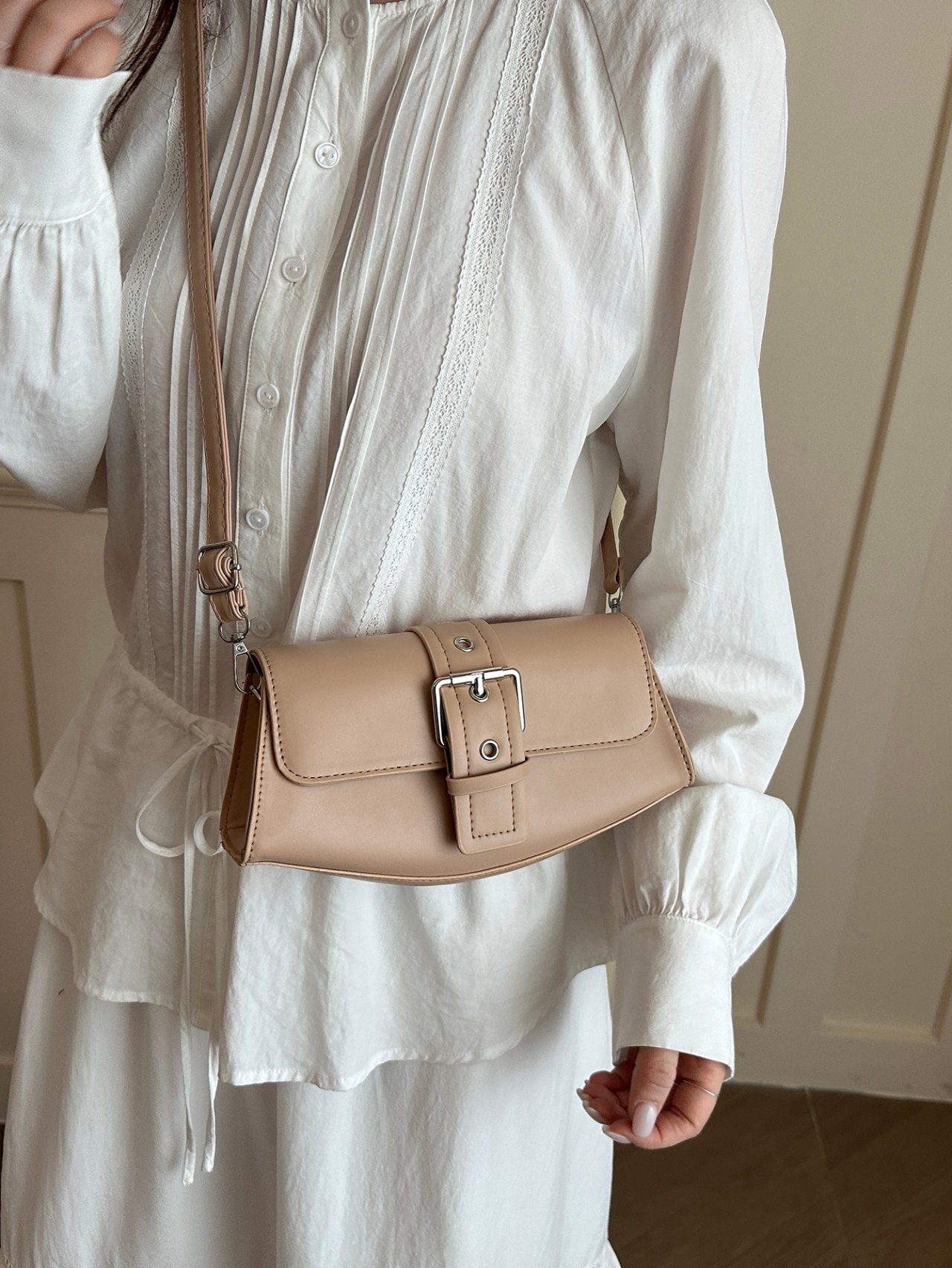 Khaki Buckle Detail Crossbody Bag