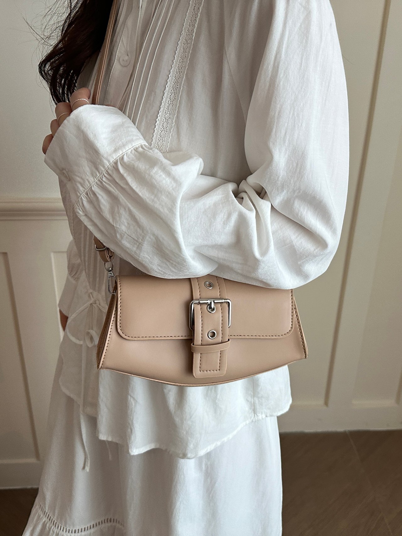 Khaki Buckle Detail Crossbody Bag