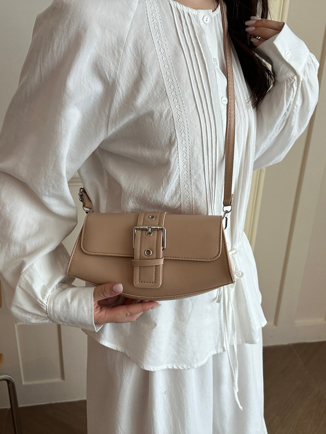 Khaki Buckle Detail Crossbody Bag