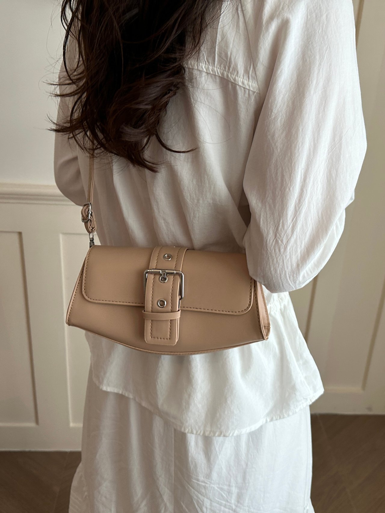 Khaki Buckle Detail Crossbody Bag