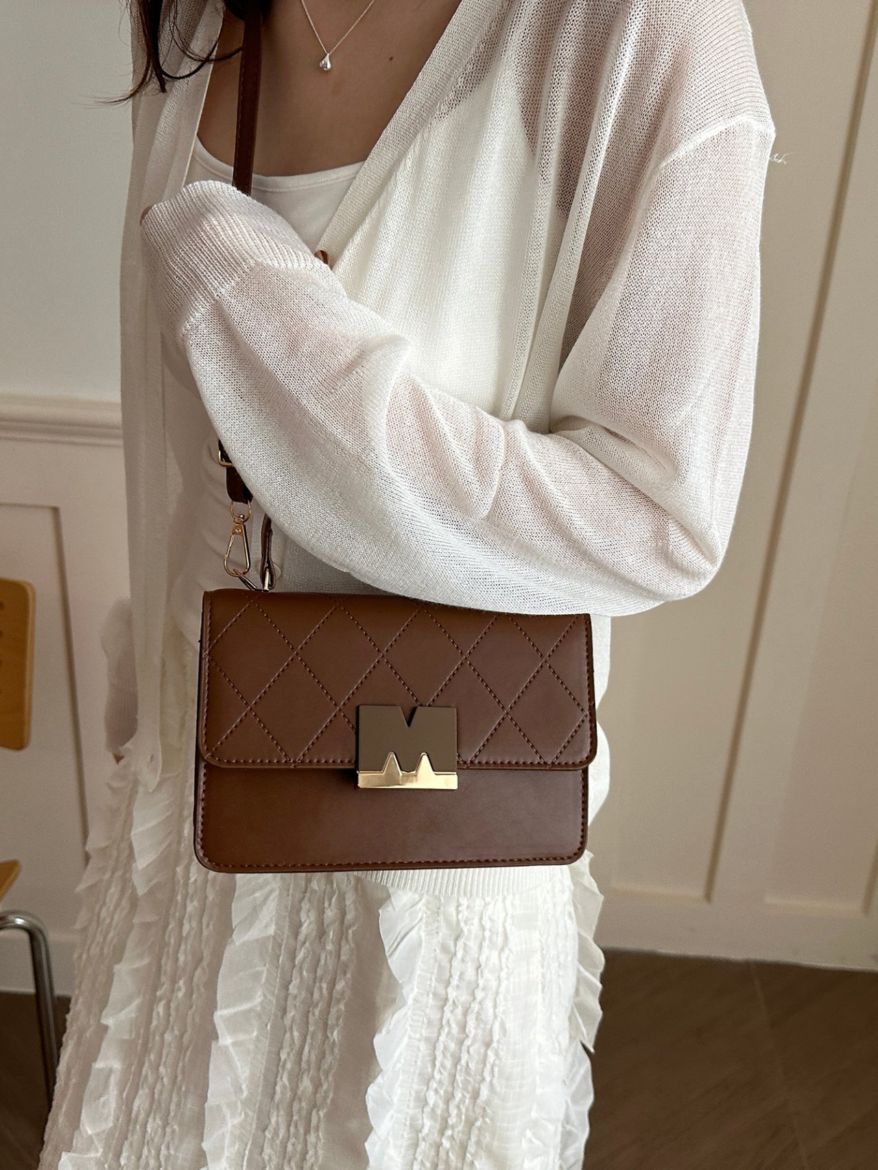 Textured Flap Crossbody Bag