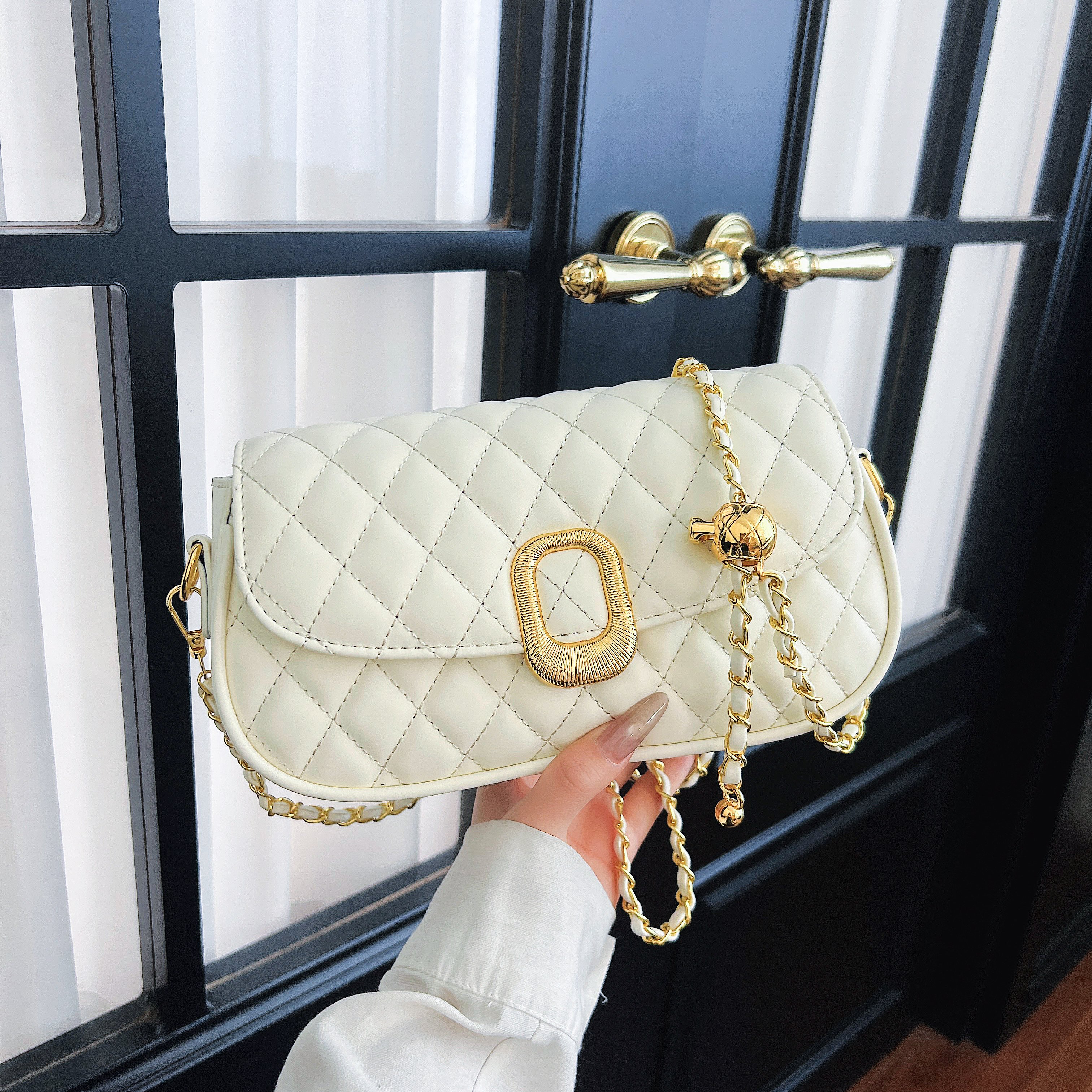 Quilted Flap Crossbody Bag with Chain-Link Strap
